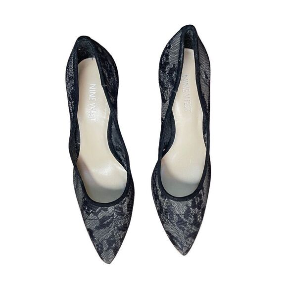 Nine West Women's Flax Dress Pump Heels in Black Floral Lace - Size 6 - Picture 2 of 9